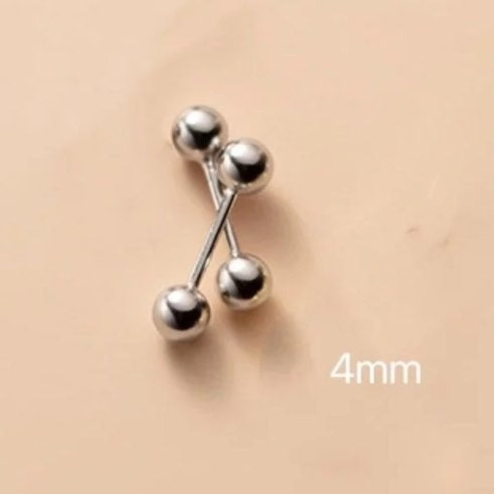 Screw back Solid Silver Balls Studs Earrings-ESB002 Silver 4mm
